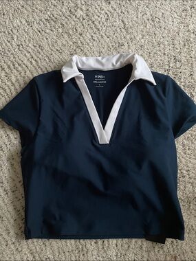 YPB Navy Short-Sleeve V-Neck Polo Top with White Trim